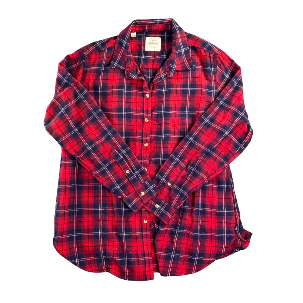 Jachs Girlfriend Red Plaid Button Down Rayon Blend Soft Fluid Drape XL 1612218